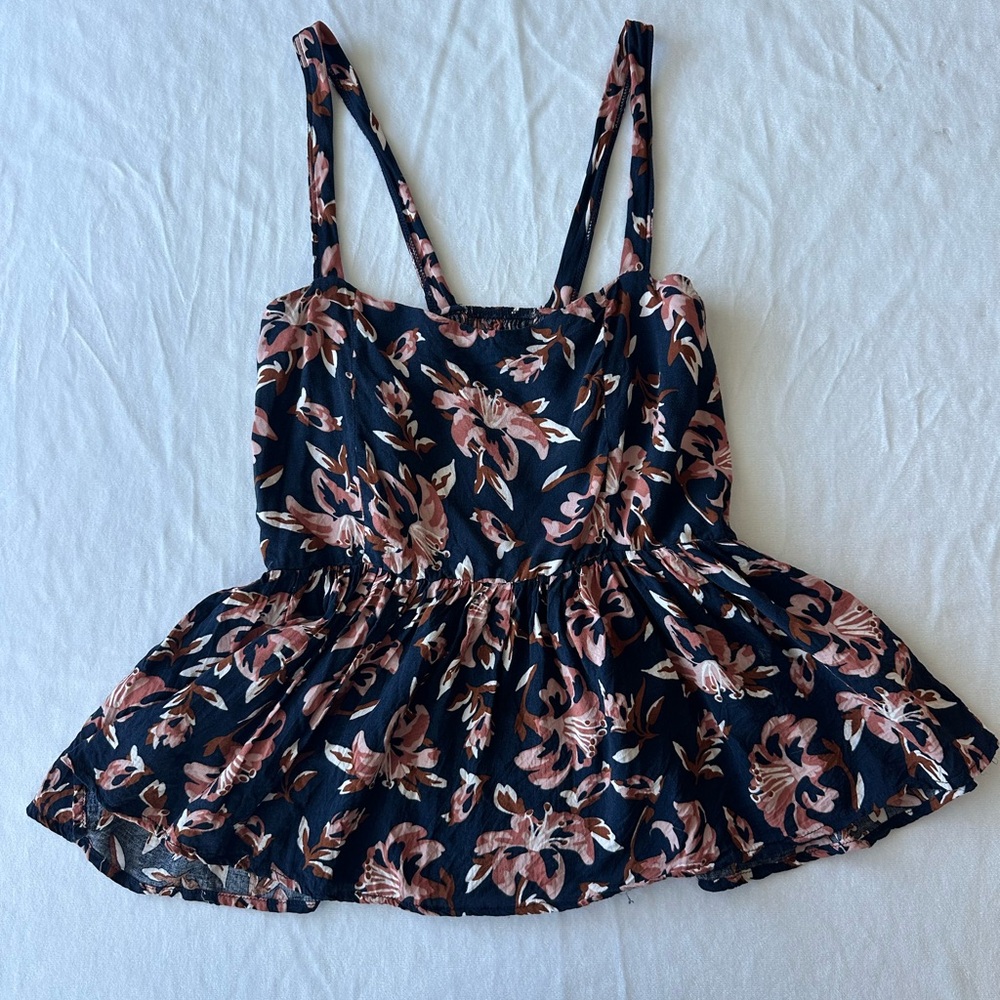 Elegant Floral Peplum blouse in Navy blue and Pink